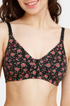 Rosaline Everyday Double Layered Non Wired 3/4Th Coverage T-Shirt Bra - Black Rose Pt — thumbnail 4